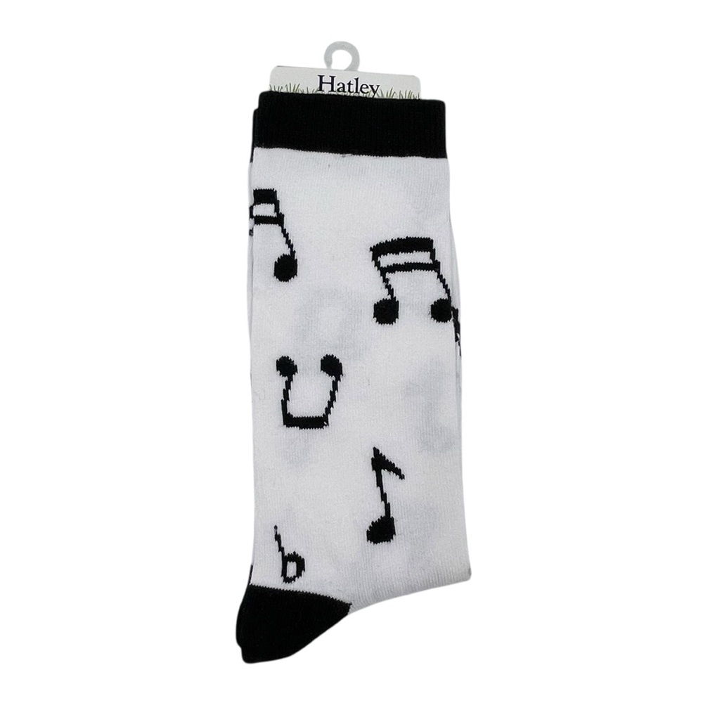 NEW Women's Hatley Crew Socks Music Notes One Size 9-11 Black and White Musical